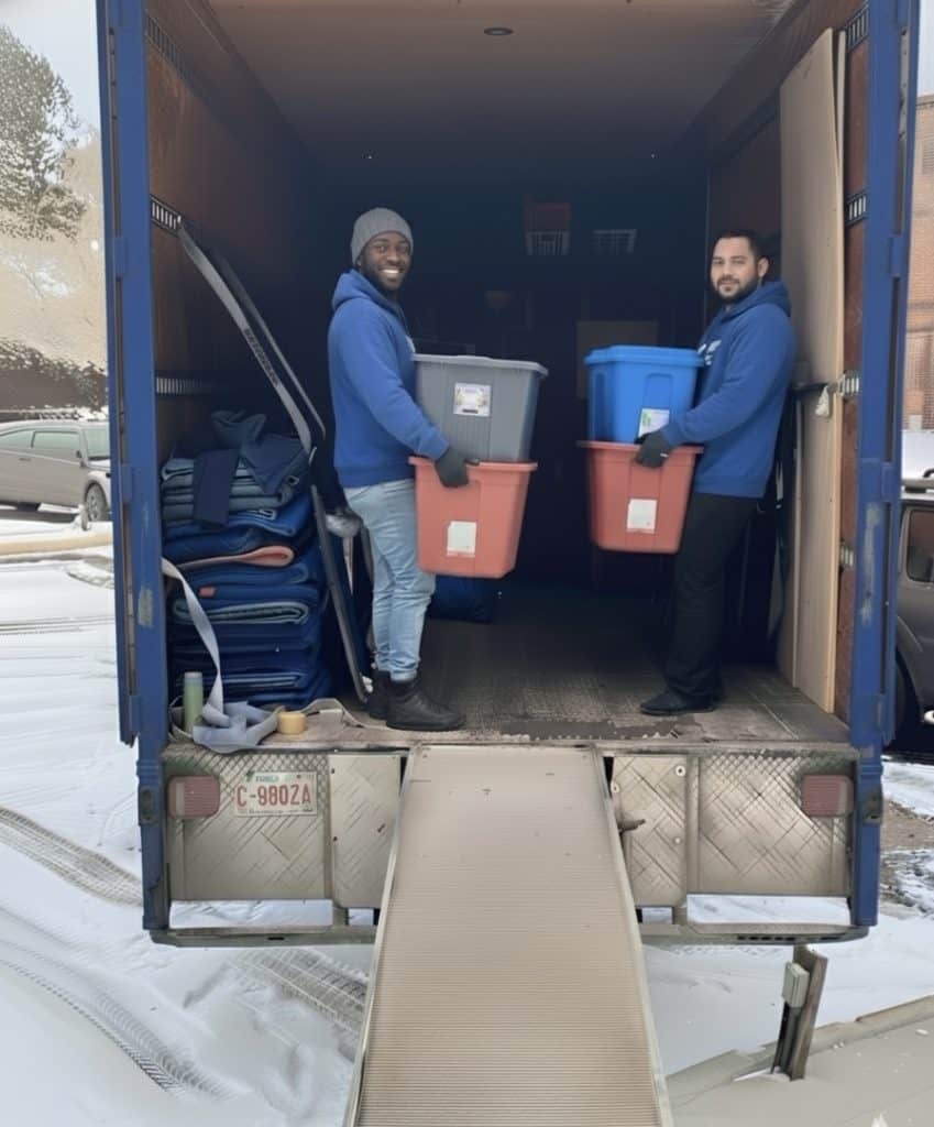Blue Slapshot Moving truck with driver