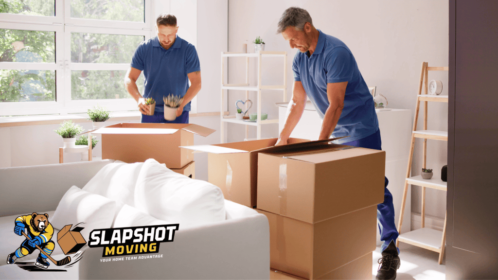 Two Movers Packing Items to Boxes